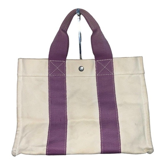 Hermes Bora Bora Canvas Tote Bag Ivory Purple - Picture 2 of 16